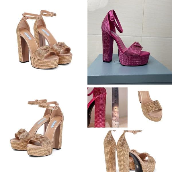 Platform Rhinestone Women's High Heel Sandals Pumps Chunky Block Slip-on Open Toe Ankle Strap Dress Shoes Designers Factory Footwear