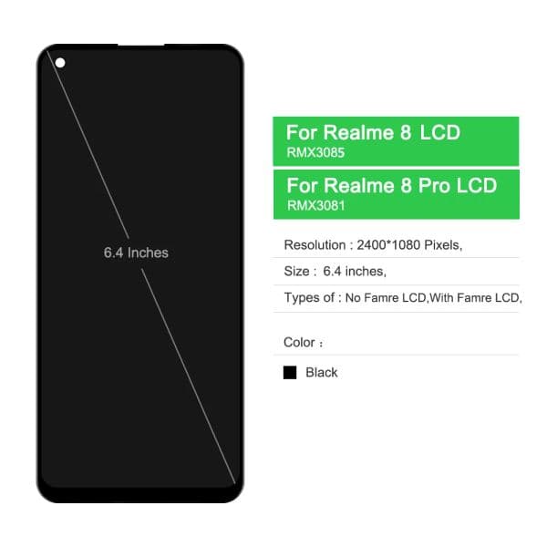6.4"Original For Realme 8 4G RMX3085 LCD Display Touch Screen Digitizer For Realme 8 Pro RMX3081 LCD With Frame Replacement Part