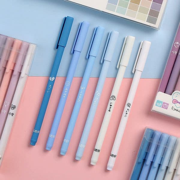 6Pcs/Set Creative Morandi Simple Small Fresh Gel Pen Kawaii Quick Drying Cap Neutral Pen Journal Supplies Stationery Ballpen