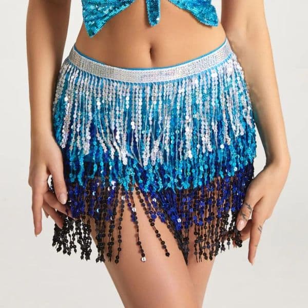 Sequin Fringed Skirt For Women Belly Dance Skirt Accessories Sequin Fringed Bohemian Belt Scarf Waist Chain Bellydance Show Wear