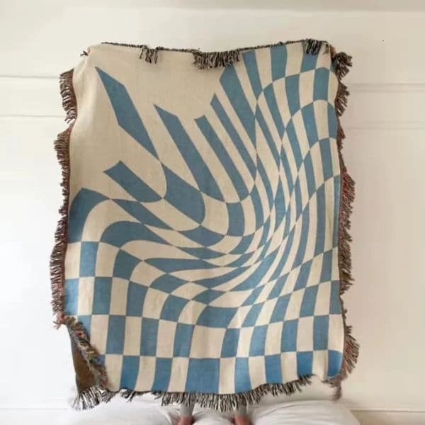 Textile City Blue Checkerboard Pattern Thread Blanket American Style Home Decoration Sofa Cover Outdoor Camping Picnic Mat 240523