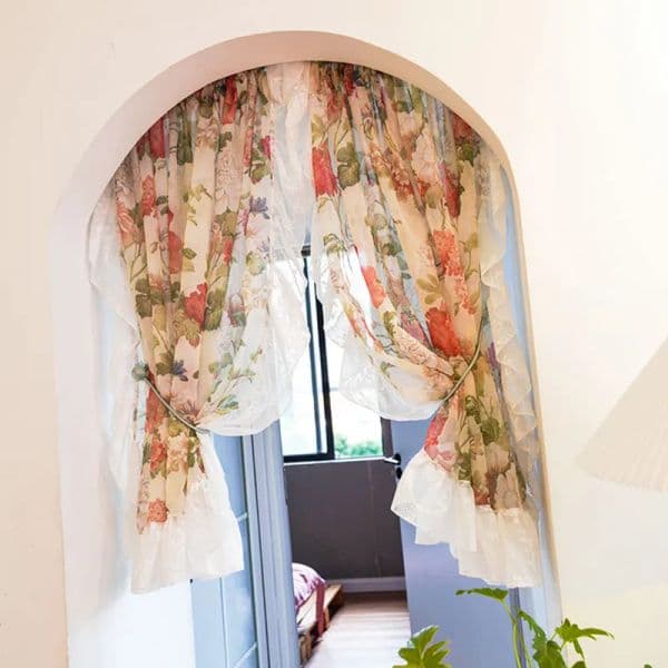 2 Pieces Flower Sheer Ruffled Short Curtain for Kitchen Sink Small 2025 new Window Half Curtain Romantic French Tulle Door Drapes