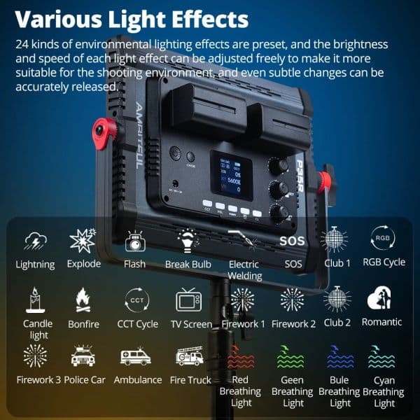 Ambitful 30W P35R RGB Full Color Fill Light 2800-6800K LED Video Light Panel Support App Control for Live Video Photography