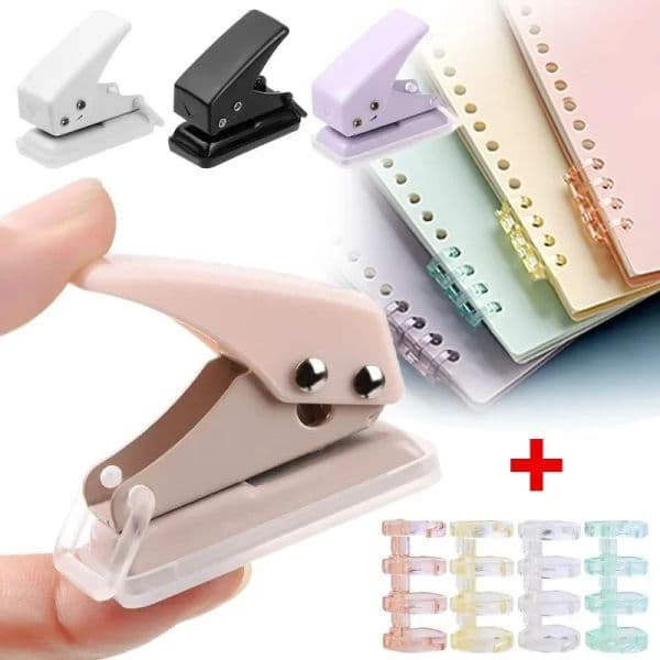 Single Hole Puncher Adjustable Punch with Plastic Book Binding Binders Cute Portable Office Supplies Office Metal Mini Tools