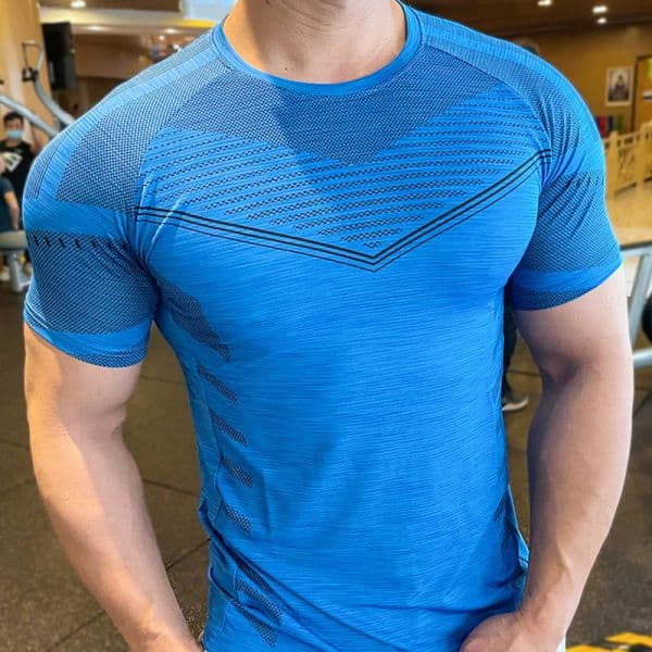2023 Summer Short Sleeve Shirt Quick Dry Running T Shirts Slim T-shirt Training Elastic Tops Male Jogging Sport Wear Gym Clothes 66c25