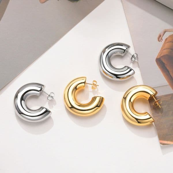 Kpop Gold Silver Color Aesthetic Hoop Earrings For Women Male Tragus Cartilage Ear Piercing Jewelry Pendientes Mujer Hombre