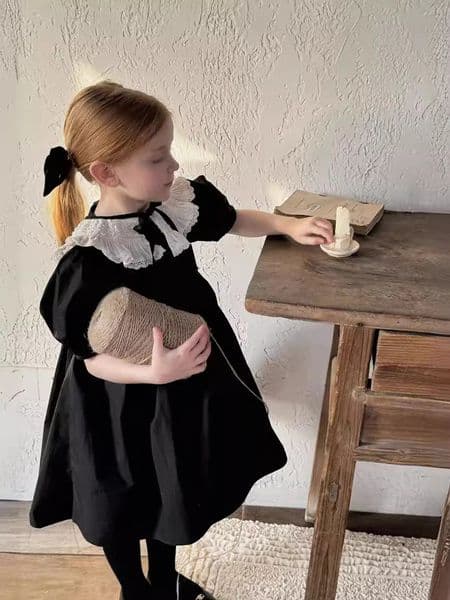 Cute Baby Embroidered Black princess Dress Set Princess Floral Kid Spanish Style Blouse Sets Infant Baby Children Clothing 9T 240527