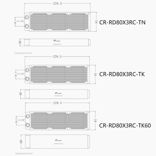 Bykski 240mm Copper Radiator 30/40/60mm Thick for 80mm Fan Server PC Water Cooling Heatsink Thermal Conductivity 108.9w/m.k