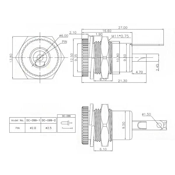 10Pcs DC099 5.5x2.1mm Metal Plastic Male Plug DC Power Socket Female Jack Screw Nut Panel Mounting Connector
