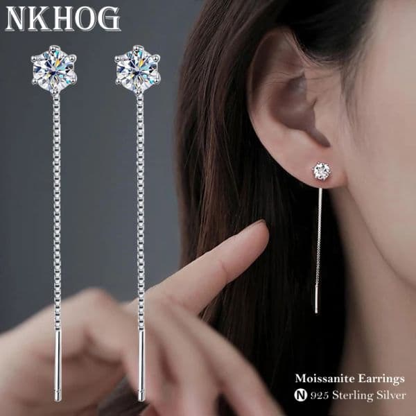 Sterling Sier Moissanite Tassel Drop 2025 Earrings For Women 2ct D Clear VVS1 Dia With new GRA Studs Best Gift Fine Jewelry