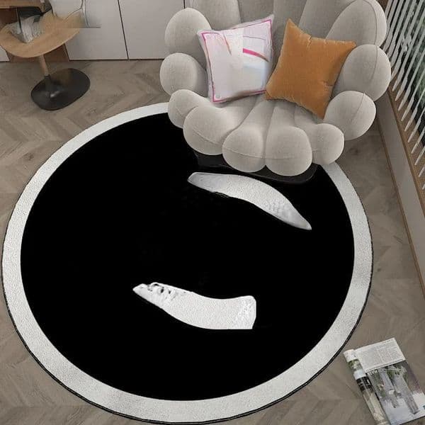 New Designer Carpet Black White Pink Flower French Classic Letter Logo Round Carpet Bedside Carpet Dirt Resistant Household Bedroom circular Floor Mat Decoration