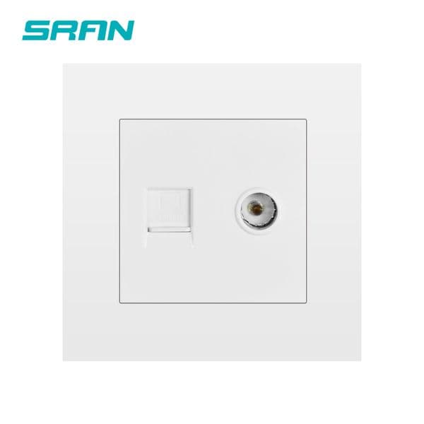 SRAN wall TV and internet socket,white/black/gold new flame retardant PC panel 86mm*86mm household TV+RJ45 outlet