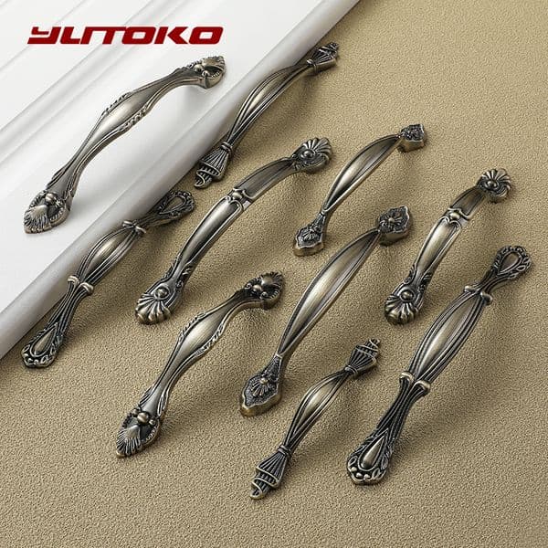 Yutoko European Antique Door Handle Drawer Zinc Alloy Simple Wardrobe Furniture Accessories Ancient Green Cabinet Handle