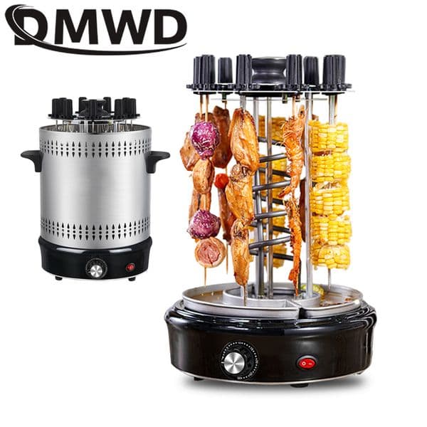 DMWD 1200W Automatic Barbecue Machine Electric Grill Small Household Smoke Free Family Flip Grill Electric Skewer 9/10 Kebabs