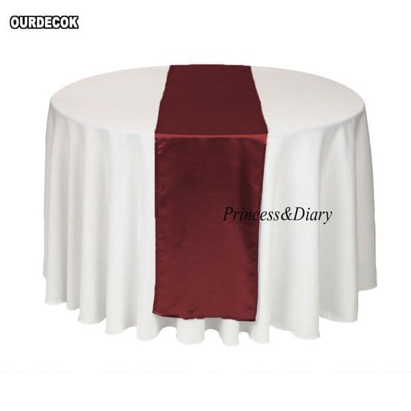 5 pieces Wine Red Color Satin Table Runner 12inch x 108inch (30cm x 275cm) 20 Colors Wedding Party Hotel Home Decoration