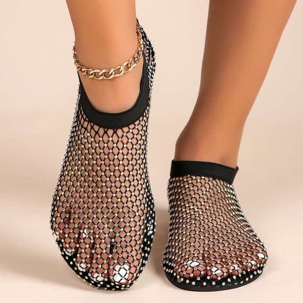 New Women's Brand Round Toe Sandals Summer Hollow Short Boots Water Diamond Sexy Flat Bottom Shoes for Women