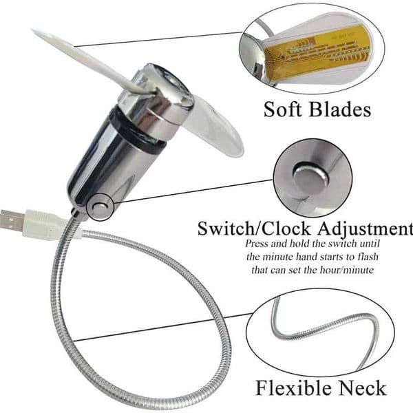 Portable USB Fans Mini Time And Temperature Display With Gooseneck LED Light Clock Cool Gadgets Products For Laptop PC Dropship