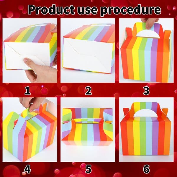 12 Pcs Party Favor Paper Boxes Cardboard Lunch Food Meal Fun Birthday Wedding Party Boxes Carry Food with Handle Childrens