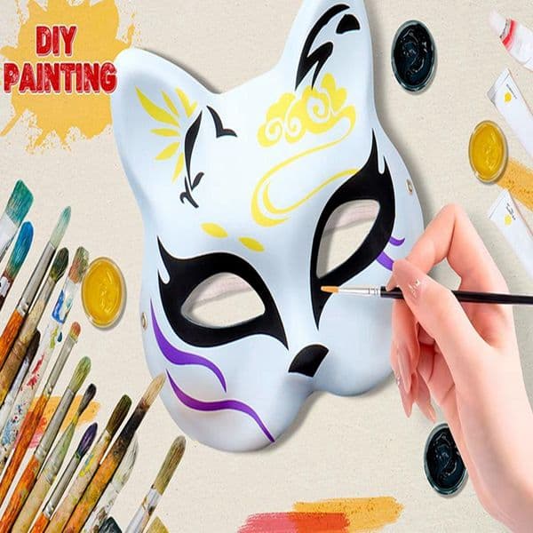 DIY Paint Paper Mask Party Masks White Cat Mask to Paint Cat Fox Mask with Strap Animal Mask Halloween Mask for Party