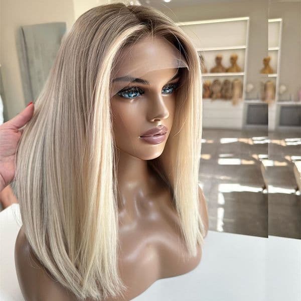Brazilian Blonde Human Hair Short shoulder 13x4 HD Lace Frontal Wigs Ombre Light Colored Glueless Bob Wig Sale for Women