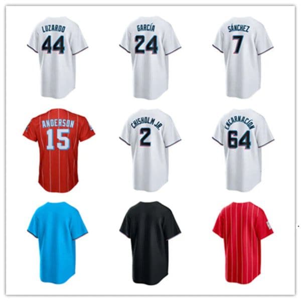 Custom Jersey Miami Men women Marlins 2 Chisholm Jr. 64 Jerar Encarnacion 7 Jesus Sanchez 27 Avisail Garcia 15 Anderson 44 Luzardo 22 Alcantara Baseball Jerseys