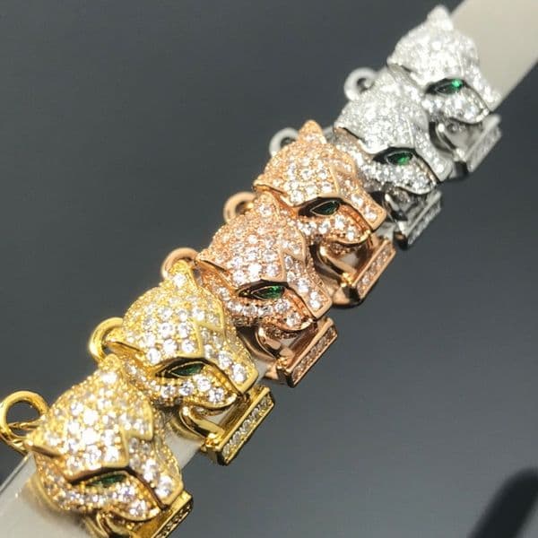 Designer Collection Fashion Style Earrings Women Lady Inlay Full Diamond Cubic Zircon Green Eyes Leopard Head Ear Clip Hi-Q Jewelry