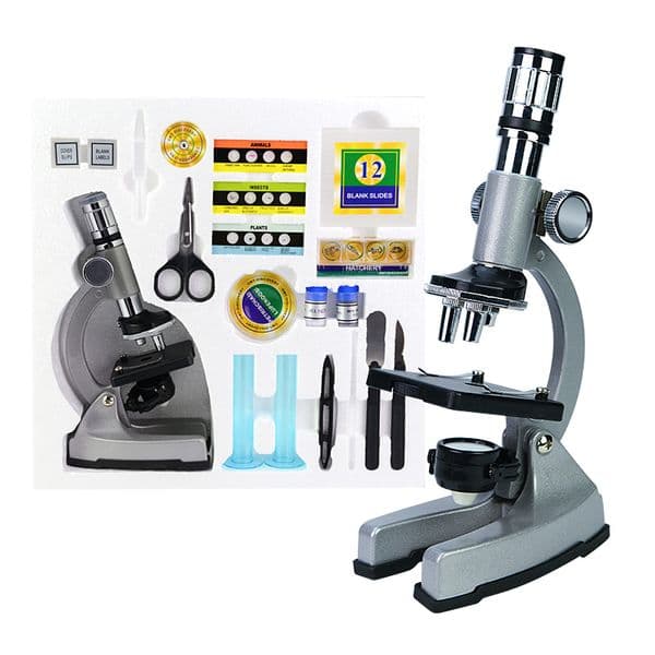 1200X Illuminated Zoom Monocular Biological Microscope Present Beginner Children Student Educational Toy Gift Microscope Metal