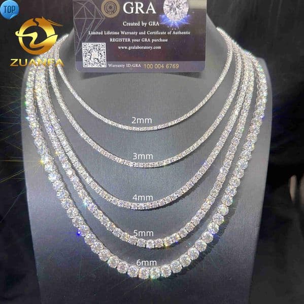 2mm 3mm 4mm 5mm Hip Hop Necklace Sier vvs moissanite tennis chain women mens necklace pass dia tester Chain