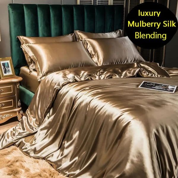 Mulberry Silk Bedding Bed Sheet Duvet Cover Fitted Full Bedspreads Sets Doublesided Fourpiece Set Satin Summer Bedroom Linens 240531