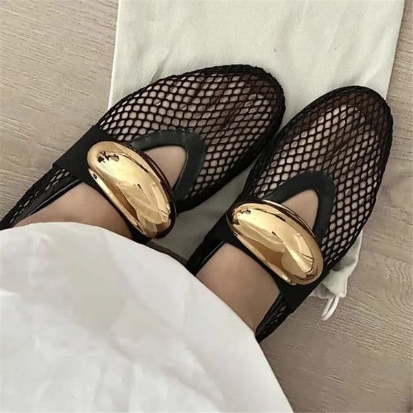 er Women Ballet Flats Hollow Out Mesh Walking Loafers Ladies Metal Decor Mary Janes Flat Shoes Espadrilles Summer Sandals 240531