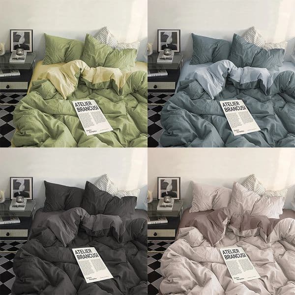 YanYangTian Bed Linen Bedding set Washed Cotton FourPiece Sheets Set Comfort Sets Solid Christmas Couple Quilt Cover 240531