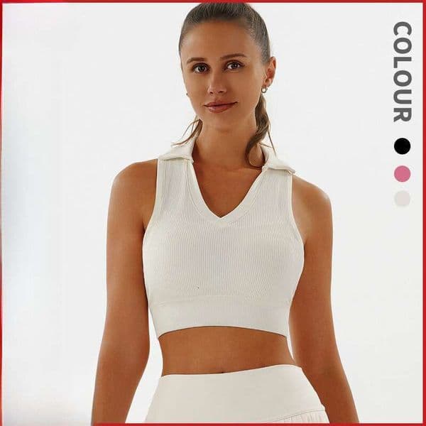New high-intensity underwear for women's autumn and winter solid color flip collar fiess top, professional running outdoor sports vest