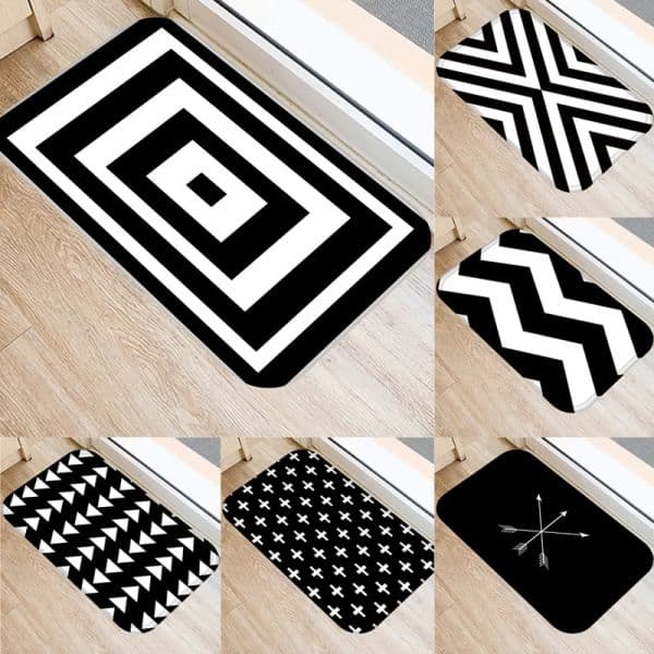 Anti-slip Bathroom Door Mat Oil-proof Kitchen Rug Bedroom Living Room Black and White Geometric Print