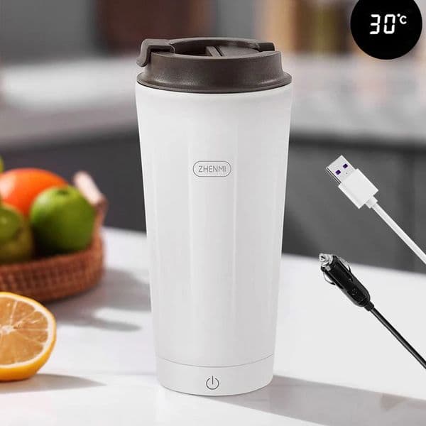 USB Car Plug Electric Heating Bottle Leakproof Water Boiling Portable Office Outdoor Thermos Cup Intelligent LED Display 241202
