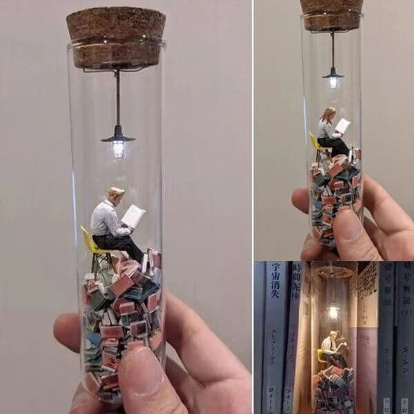 1PC Creative Test Tube Perspective Drawing Miniature Figurine Abstract Bookshelf Art Decorative Ornaments For Book Lovers Friend 241202