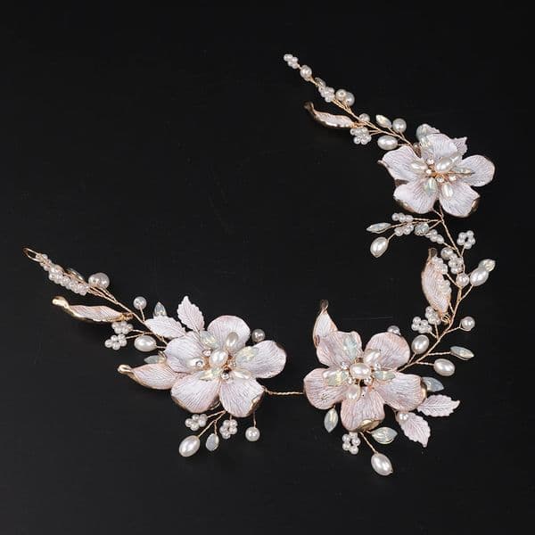 Gold Vintage Hair Accessories Floral Wedding Headdress Pearls Handmade Bridal Headwear Rhinestones Hair Vine Bride Headbands 241202
