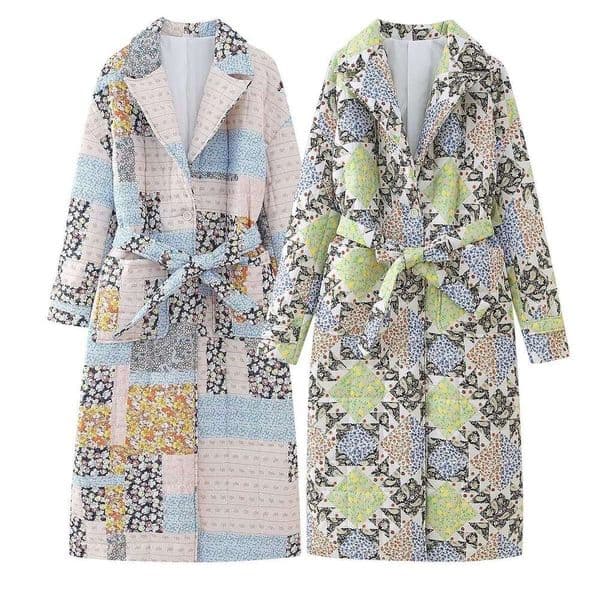 Winter European and American Women's Street Fashion Printed Quilted Cotton Long Coat W028 5796 2024 Versatile New Trendy Clothing Ins