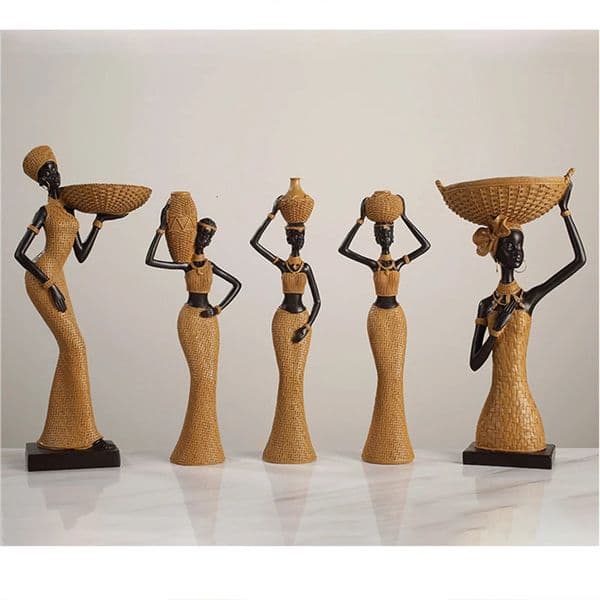 Woven Texture African Tribal Woman Figurines Black Girls Ornament Characteristic Decorative Objects Home Decor Accessories 241202