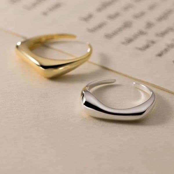 Korean style simple curved glossy ring men and women fashion personality all-match ins trendy open special-interest ring 241202