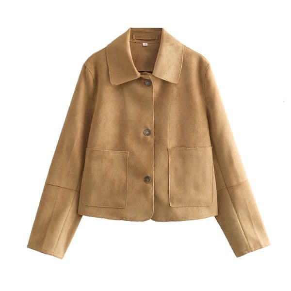 Autumn Fashionable Double Pocket Small Fragrant Suede Jacket for Women A14035 2024 Versatile New Trendy Clothing Ins
