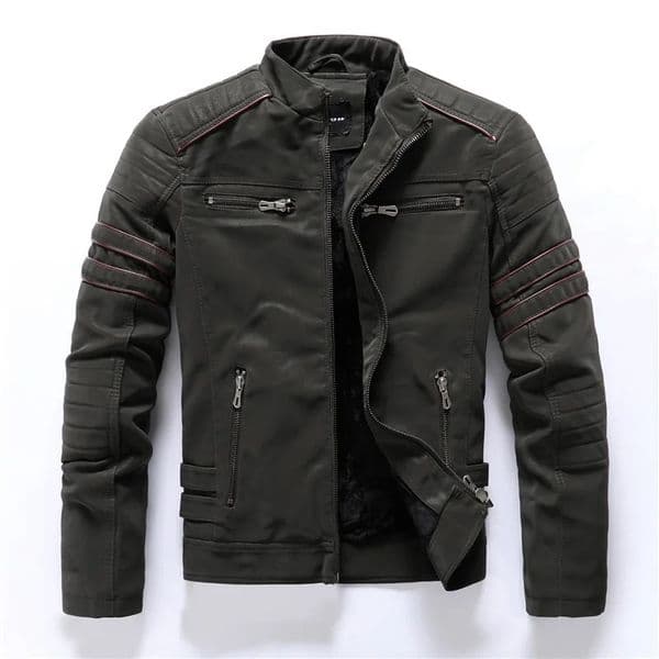 Mens Leather Washed Jacket Motorcycle Plus Fleece Splicing European and American Coat 241202