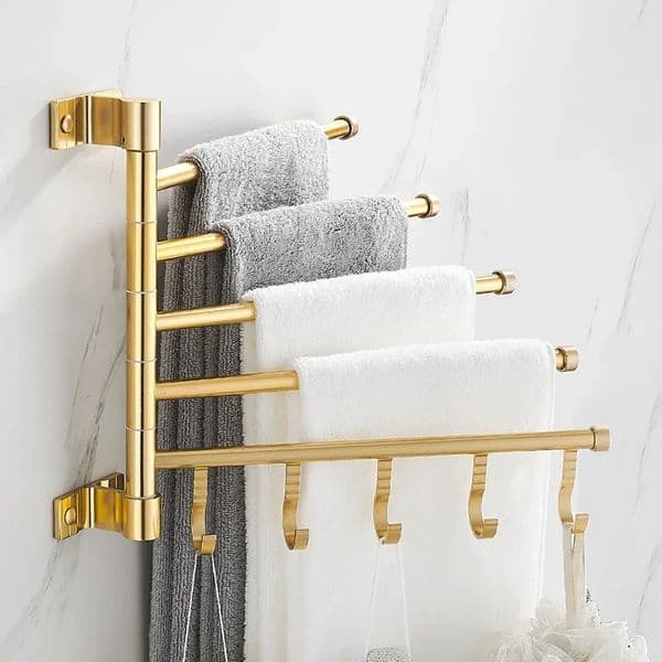 Golden lamp aluminum wall mounted rotating towel rack bathroom railing towel rack bathroom accessories storage rack 241125