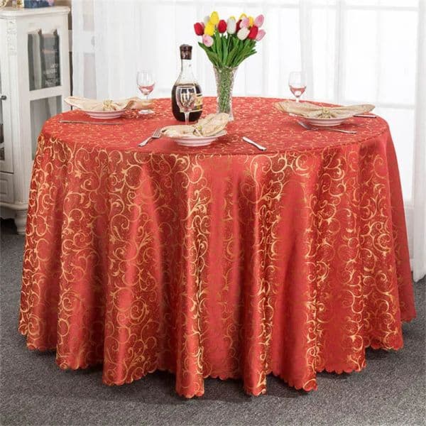 2026 Luxury Red Round Hotel Dining Tablecloth Square Golden Floral Wedding Skirt Cover Decoration Party Restaurant Table Cloth 30 Free Shipping