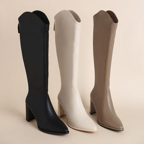 Plus Size 34-43 Womens Boots Zipper Thick High Heels Simple Thick High Heels Autumn Winter Boots Knee High Botas 241203