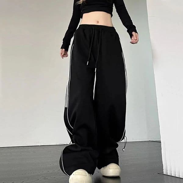 Y2K Street Clothing Goods Pants Womens High Waist Bag Oversized Umbrella White Sports Pants Womens Hip Hop Wide Leg Jogger 241203