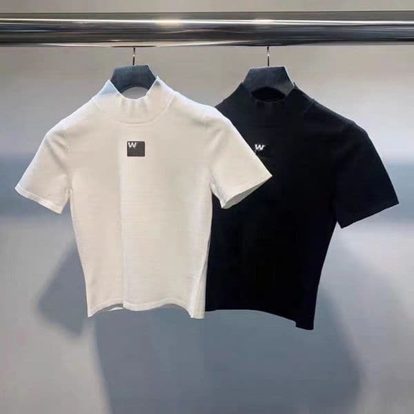 Designer Women's T Shirts Letter Knitted Short Sleeve Crop Tops Shirt Women Y2k Trending Clothes 2024 Spring Summer Casual Stand Collar Stitch Top