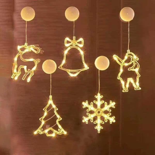 New LED Bell Snowman Star Sucker String Light Battery Powered Window Christmas Fairy Lights Garland for Wedding Party Xmas Decor Z241203