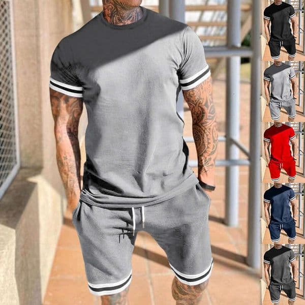 Men's Short Sleeved Shorts Two-Piece Set, Plus Size Casual Sports Youth European American Spring And Summer Set B1
