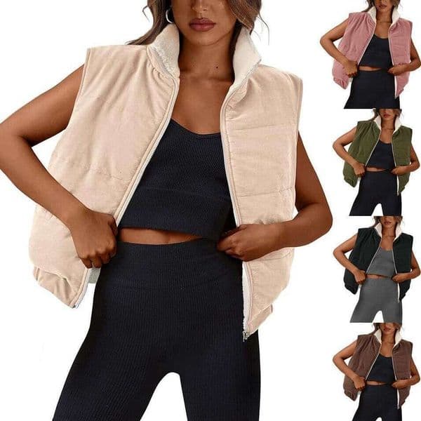 European American women's autumn and winter item vest, lamb wool zipper sleeveless double-sided warm jacket jacket, 2024 new casual versatile fashion clothing