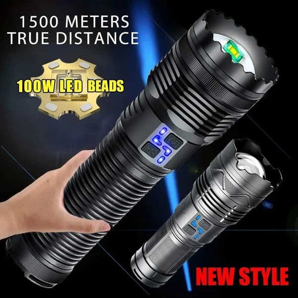 KDULIT 100W High Power Led Flashlight Super Bright Long Range Torch Rechargeable Powerful Outdoor Tactical Lamp Camping Lantern Z241204